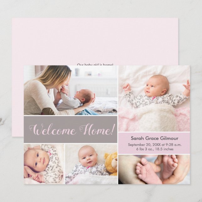 Carte De Remerciements Bienvenue Accueil rose gris personnalisé photo de  (Devant / Derrière)