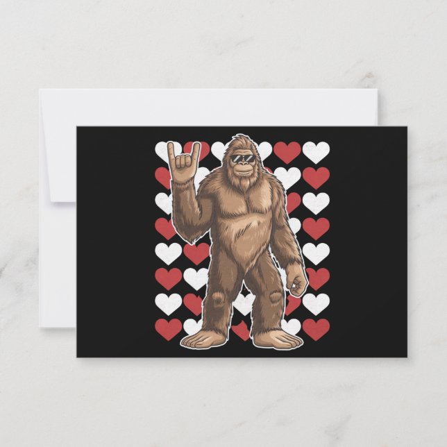 Carte De Remerciements Bigfoot Valentines Jour Coeurs Drôle Sasquatch Amo (Devant)
