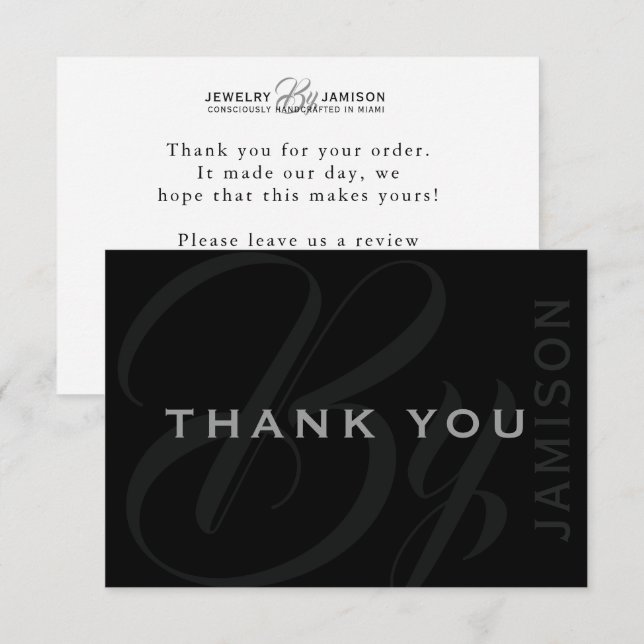 Carte De Remerciements BIJOUX PAR Nom Personnel Marque Entreprise Argent  (Devant / Derrière)