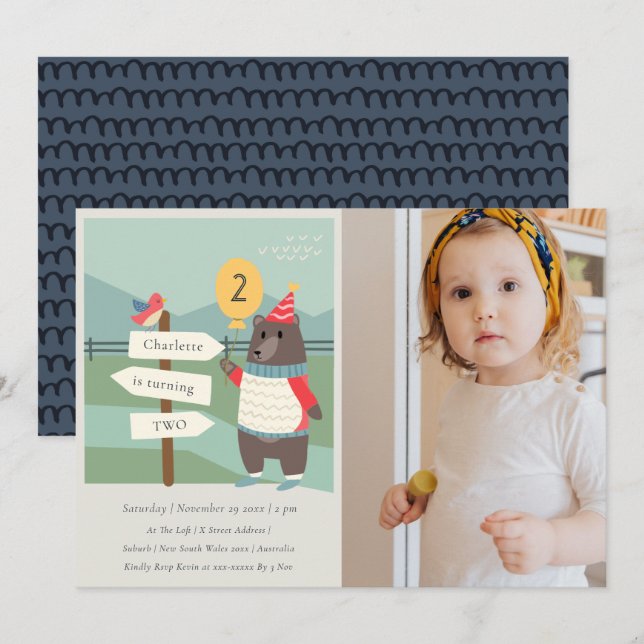 Carte De Remerciements Birdy Bear Milestone Any Age Photo Anniversaire In (Devant / Derrière)