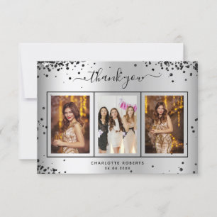 Carte De Remerciements Birthday argent noir parties scintillant scintille