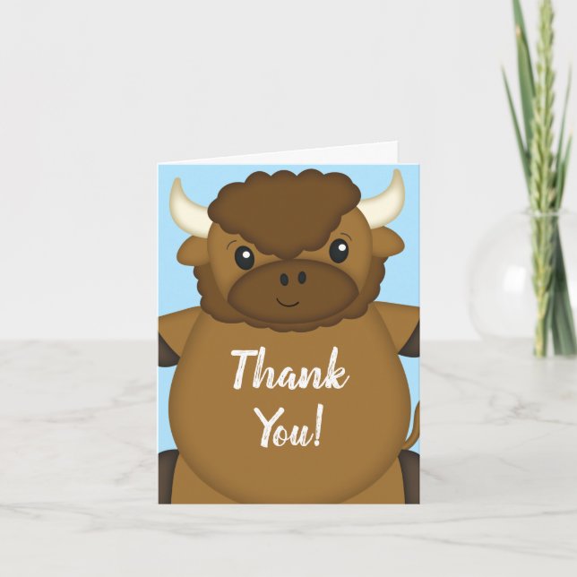 Carte De Remerciements Bison Buffalo Baby shower Bleu (Devant)