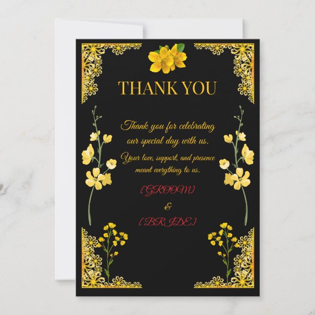 Carte De Remerciements Black and Gold Wedding Thank You Card (Devant)