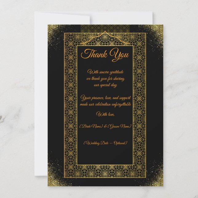 Carte De Remerciements Black and Gold Wedding Thank You Card | Elegant  (Devant)