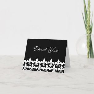 Carte De Remerciements Black and White Fleur de Lis Thank You