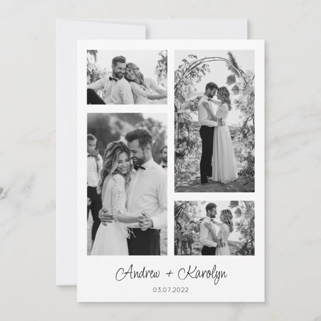 Carte De Remerciements Black and White Modern mariage photo collage (Devant)