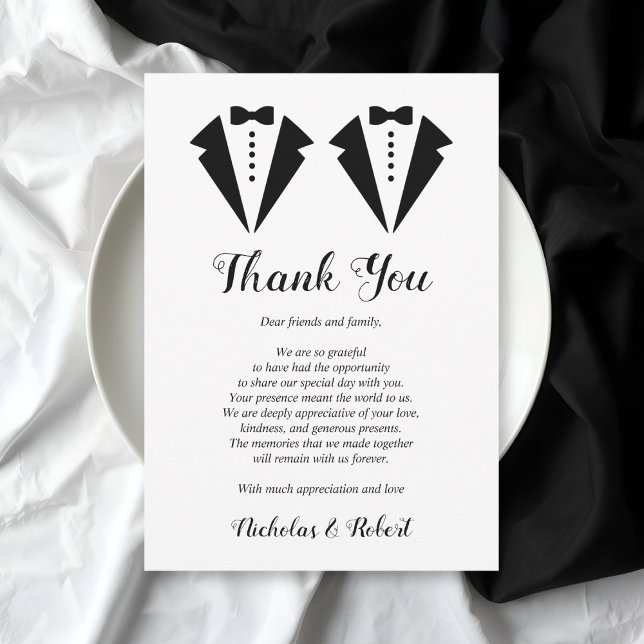 Carte De Remerciements Black and white tuxedo two grooms gay wedding (Créateur téléchargé)
