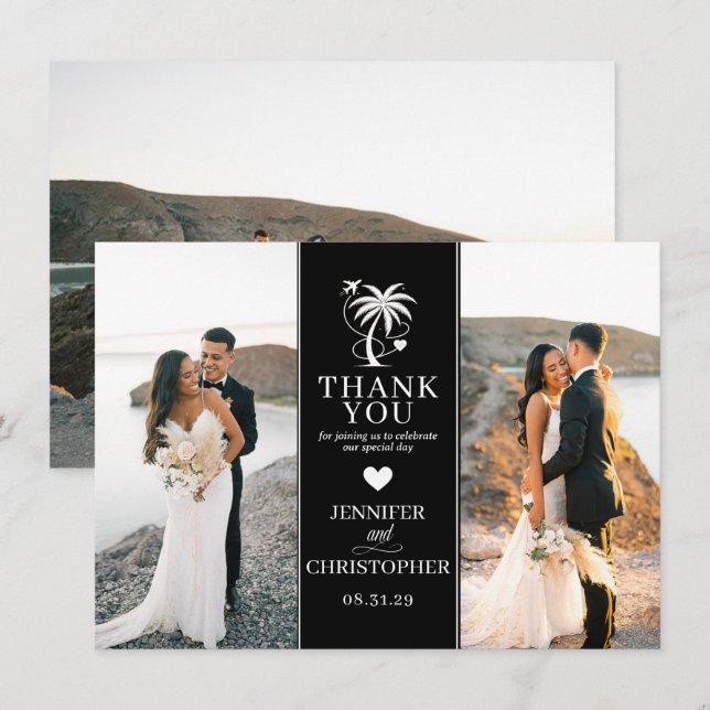 Carte De Remerciements Black Beach Destination Wedding (Devant / Derrière)