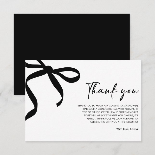 Carte De Remerciements Black Bow She's Tying the Knot Fête des mariées (Devant / Derrière)