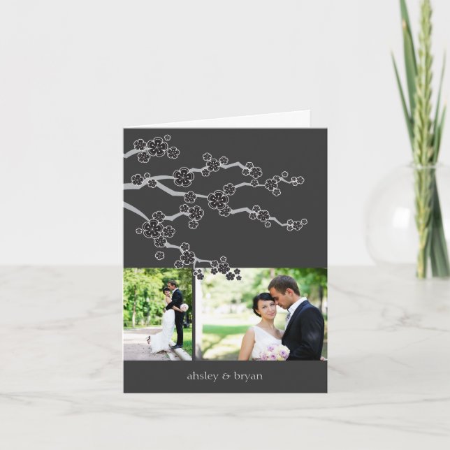 Carte De Remerciements Black Cherry Blossoms Photo Collage Mariage asiati (Devant)