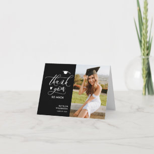 Carte De Remerciements Black Elegant Script Photo Minimaliste Graduation