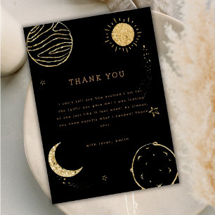 Carte De Remerciements Black Gold Espace extra-atmosphérique Lune Star Ba