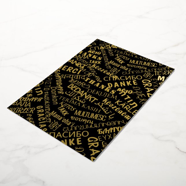 Carte de remerciements Black Gold Foil Word multil (Rotation)