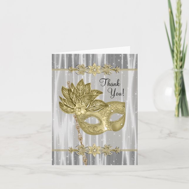 Carte De Remerciements Black Gold Masquerade Party Thank You Cards (Devant)
