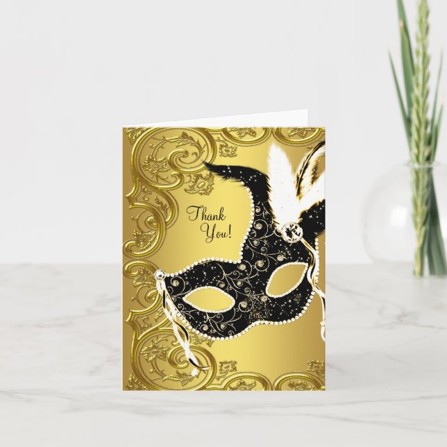 Carte De Remerciements Black Gold Masquerade Party Thank You Cards (Devant)