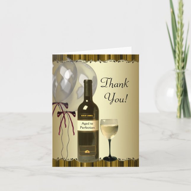 Carte De Remerciements Black Gold Wine Bottle Glass (Devant)