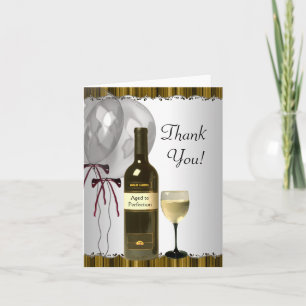 Carte De Remerciements Black Gold Wine Bottle Glass