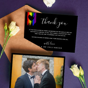 Carte De Remerciements Black Heart Paint Strokes Pride Flag Photo Wedding