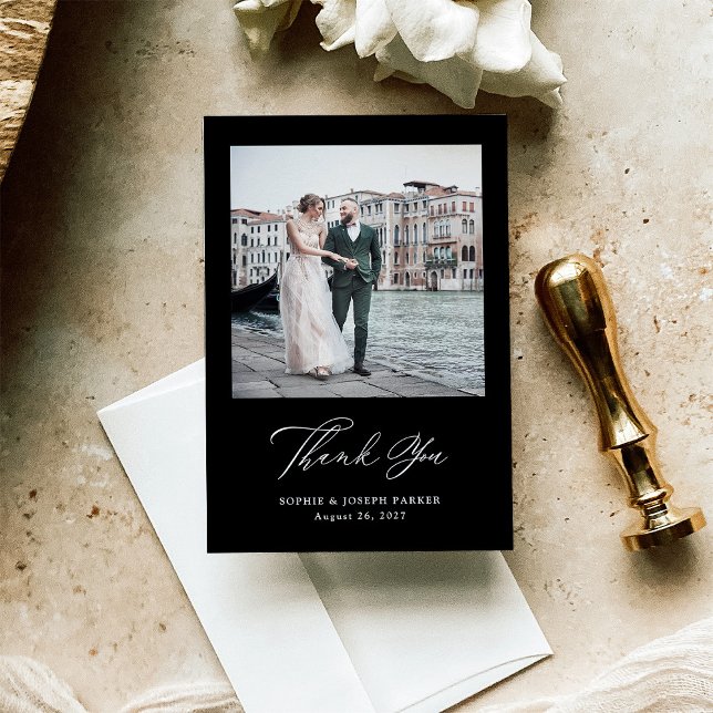 Carte De Remerciements Black | Italien Elegance Deux Mariage photo (Créateur téléchargé)