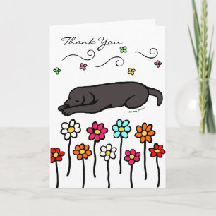 Carte De Remerciements Black Labrador Sleeping in Garden