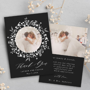 Carte De Remerciements Black Modern Boho Fleur sauvage Mariage 2 Photo