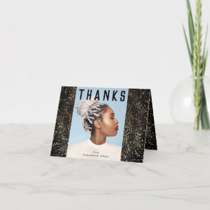 Carte De Remerciements Black Modern Gold Foil Botanical Grad Photo