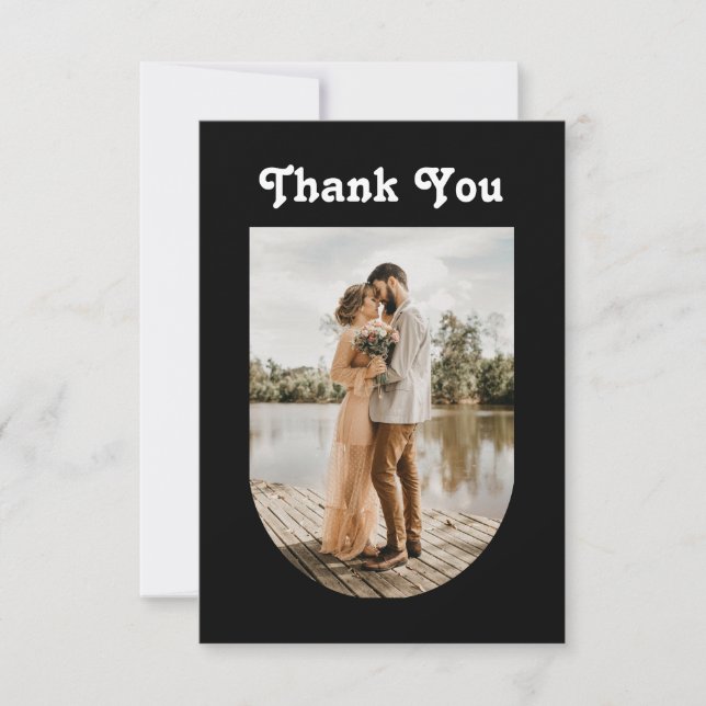 Carte De Remerciements Black Modern Wedding | Minimalist Clean Arch Photo (Devant)