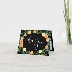 Carte De Remerciements Black & Peach Mariage Floral moderne