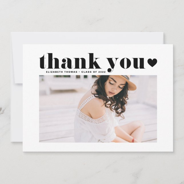 Carte De Remerciements Black Retro Bold Typographie Photo Graduation (Devant)
