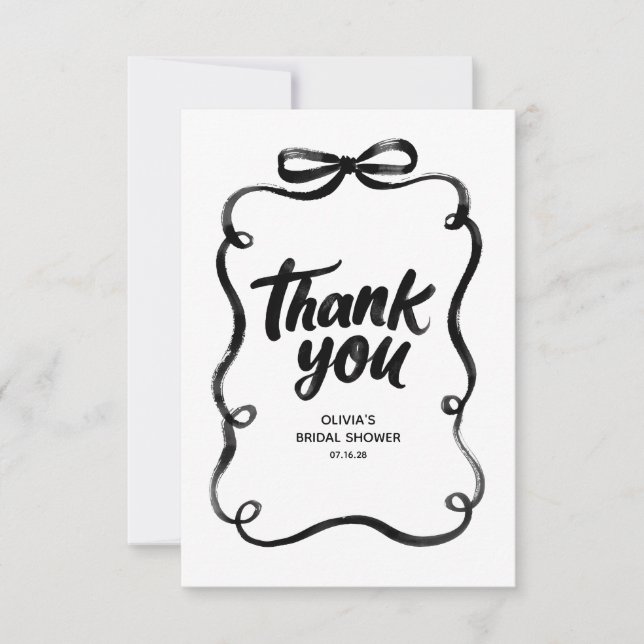 Carte De Remerciements Black Ribbon Bow Whimsical Bridal Shower (Devant)