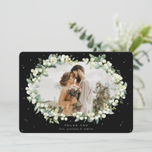 Carte De Remerciements Black Snowberry+Eucalyptus Mariage Flat Photo