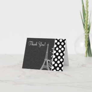 Carte De Remerciements Black & White Polka Dot, Dots; Paris