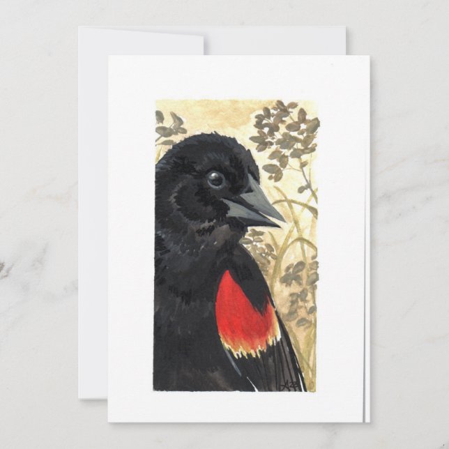 Carte De Remerciements Blanc - Aquarelle rouge à ailes Noires (Devant)