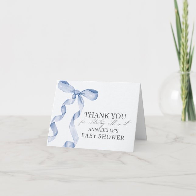 Carte de remerciements blanc Baby shower bleu (Devant)