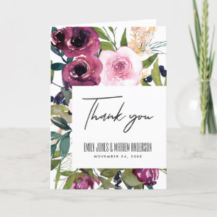 CARTE DE REMERCIEMENTS BLANC BLANC BURGUNDY VERT MARIAGE FLORAL BUNCH