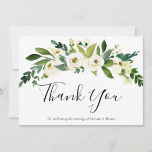 Carte De Remerciements Blanc Botanique Floral Élégant Fiançailles de mari