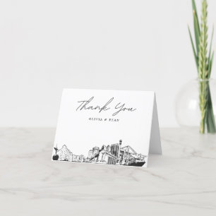 Carte de remerciements blanc de l'esquisse Skyline