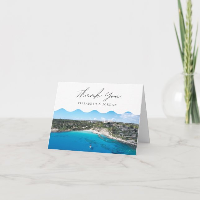Carte de remerciements blanc Konnos Bay Chypre (Devant)
