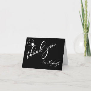 Carte De Remerciements Blanc moderne sur Black Kissy Wink Emoji