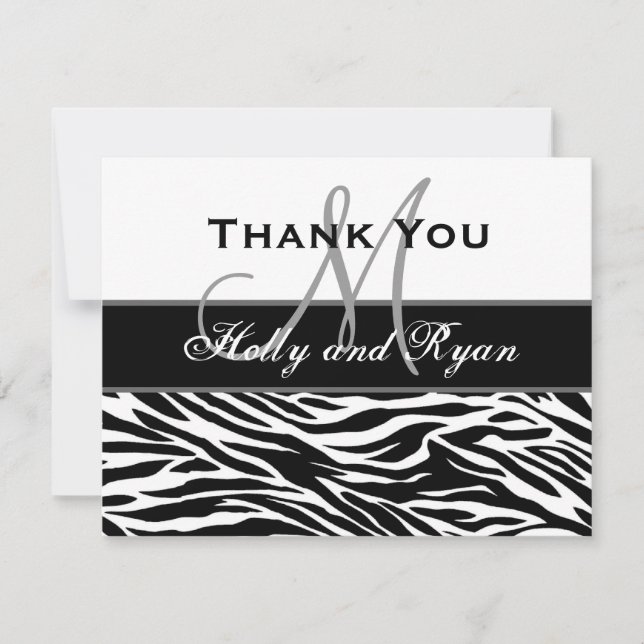 Carte de remerciements blanc noir de mariage de (Devant)