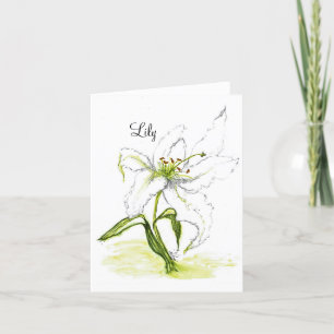 Carte De Remerciements Blank Folded notecard  floral watercolor Lilly
