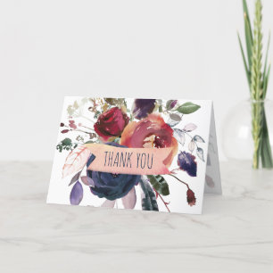 Carte De Remerciements Blank Inside Elegant Boho Burgundy Navy Floral
