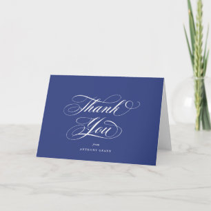 Carte De Remerciements Blank Royal Blue Élégant Script Graduation