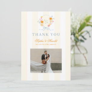Carte De Remerciements Blason de ruban floral Monogramme Mariage de print