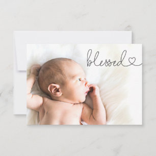 Carte De Remerciements Blessé Coeur Script Minimal Photo bébé Baptême