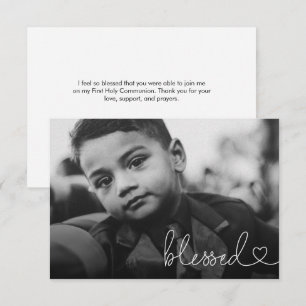 Carte De Remerciements Blessed Heart Script Minimal Photo Première commun
