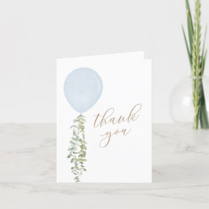 Carte De Remerciements Bleu Aquarelle Balloon Eucalyptus Boy Baby shower