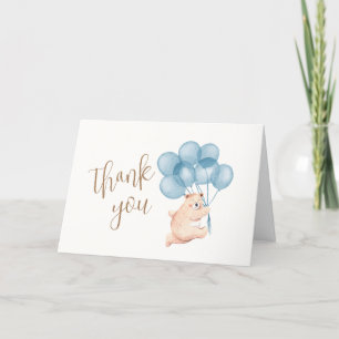 Carte De Remerciements Bleu Aquarelle Balloon Happy Baby shower Ours