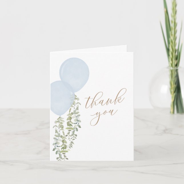 Carte De Remerciements Bleu Aquarelle Balloon Twin Boys Baby shower (Devant)