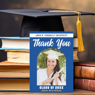 Carte De Remerciements Bleu Blanc Diplômé Photo Arch Graduation